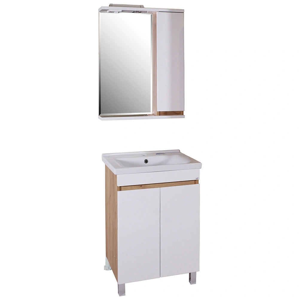 Тумба с раковиной Асб-мебель Марко 60-2.0 напольная, 2 двери, белый/дуб золотой