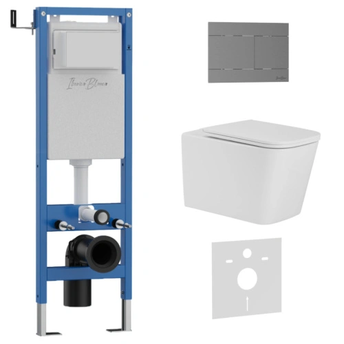 Комплект 3в1 IBERICA BLANCA инсталляция SILENCIO MINI, унитаз TOLEDO ALTO белый, кнопка смыва INOX-R вороненая сталь (IB.001M.TLA.234.1502) от магазина Vanna-Vanna.ru!