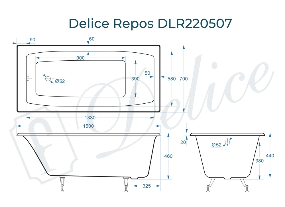 Ванна чугунная Delice Repos 150х70 DLR220507 от магазина Vanna-Vanna.ru!