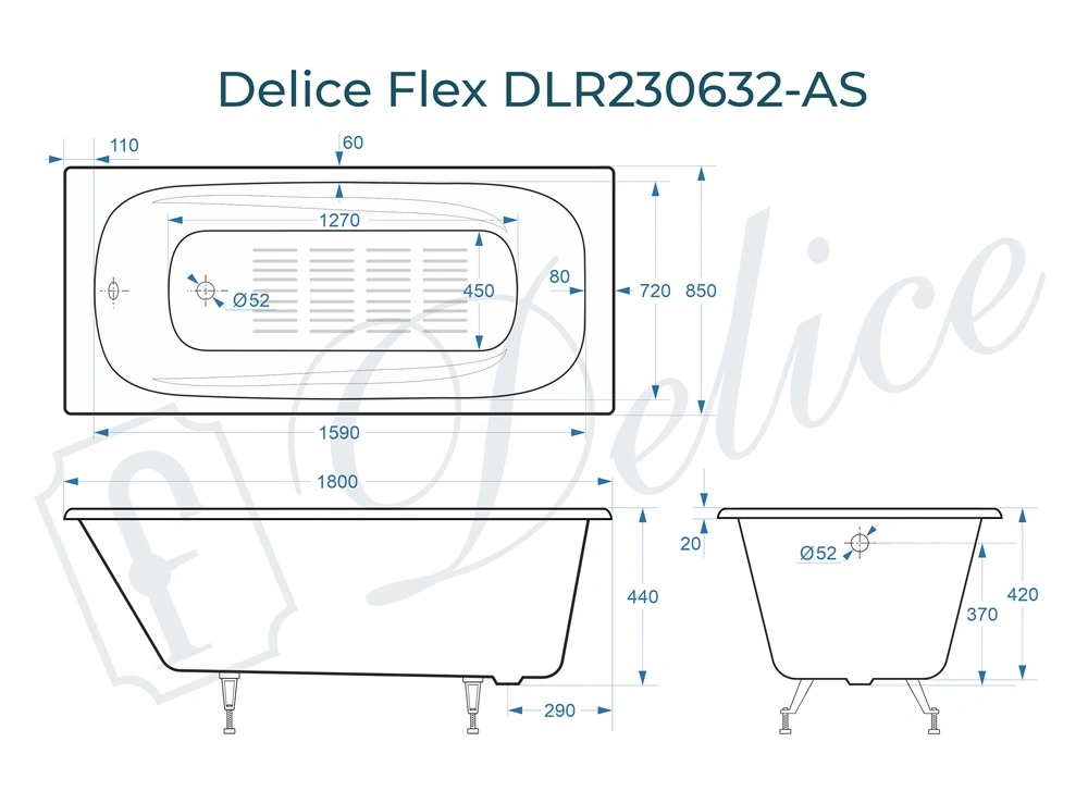 Ванна чугунная Delice Flex 180х85 DLR230632-AS с антискользящим покрытием от магазина Vanna-Vanna.ru!