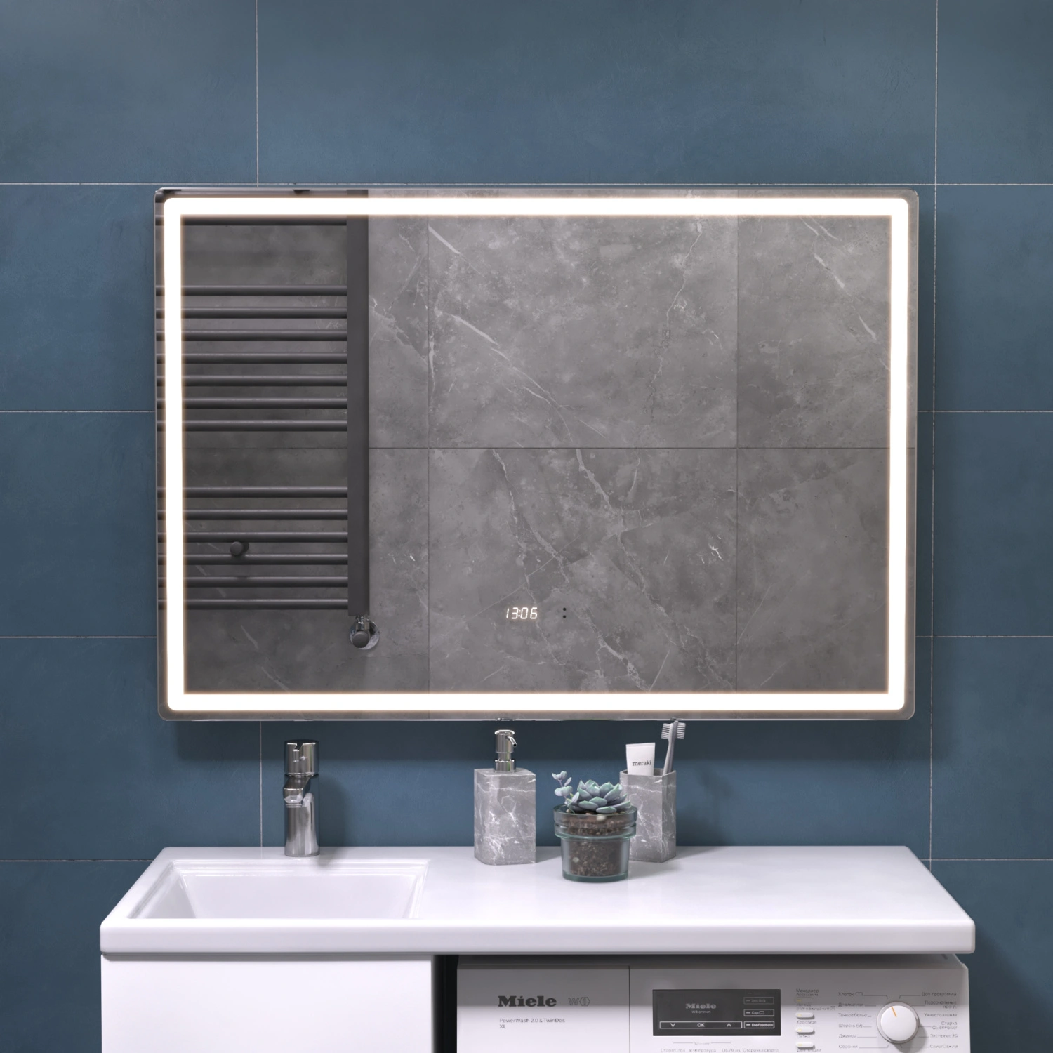 Зеркало Vigo Geometry Luxe 1000 свет, сенсор, часы, антизапотевание от магазина Vanna-Vanna.ru!