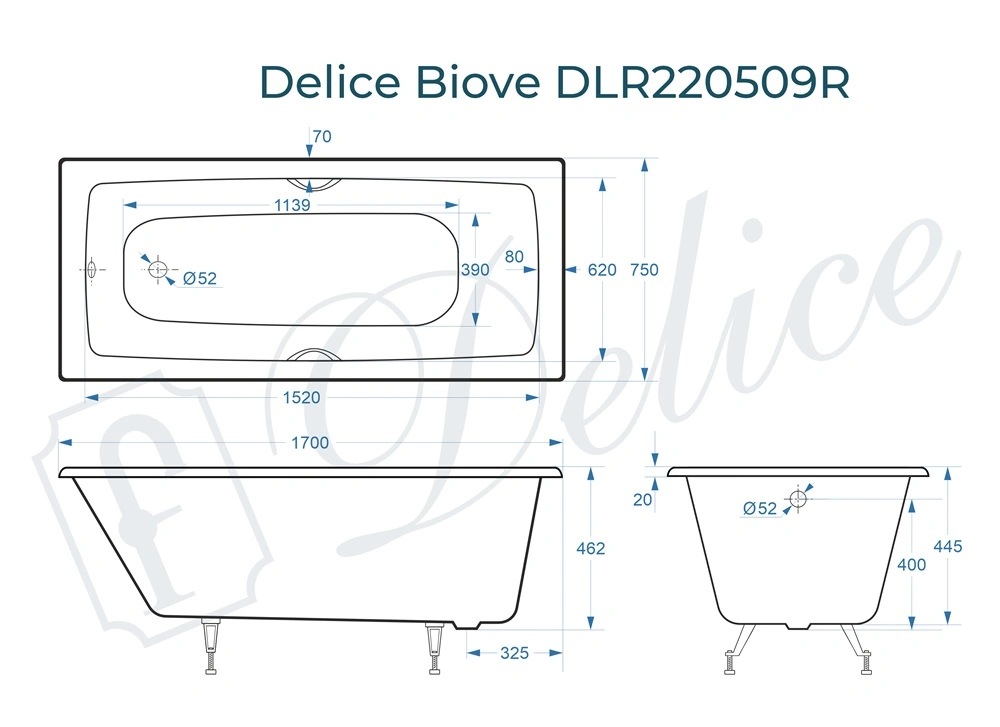 Ванна чугунная Delice Biove 170х75 DLR220509RB с черными матовыми ручками от магазина Vanna-Vanna.ru!