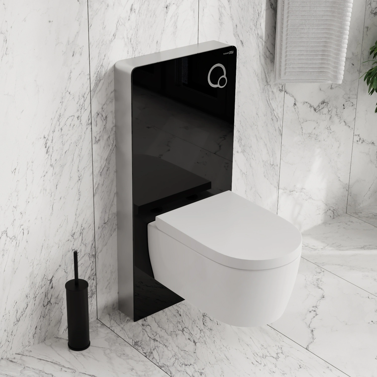 Инсталляция WasserKraft Naab 86TLT.040.PE.BL для подвесного унитаза, пристенный модуль, с пневматическим механизмом смыва от магазина Vanna-Vanna.ru!