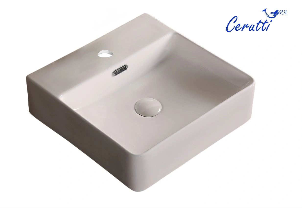 Раковина Ceruttispa CR7602B накладная, белая, квадратная, под смеситель 420х420х125 от магазина Vanna-Vanna.ru!