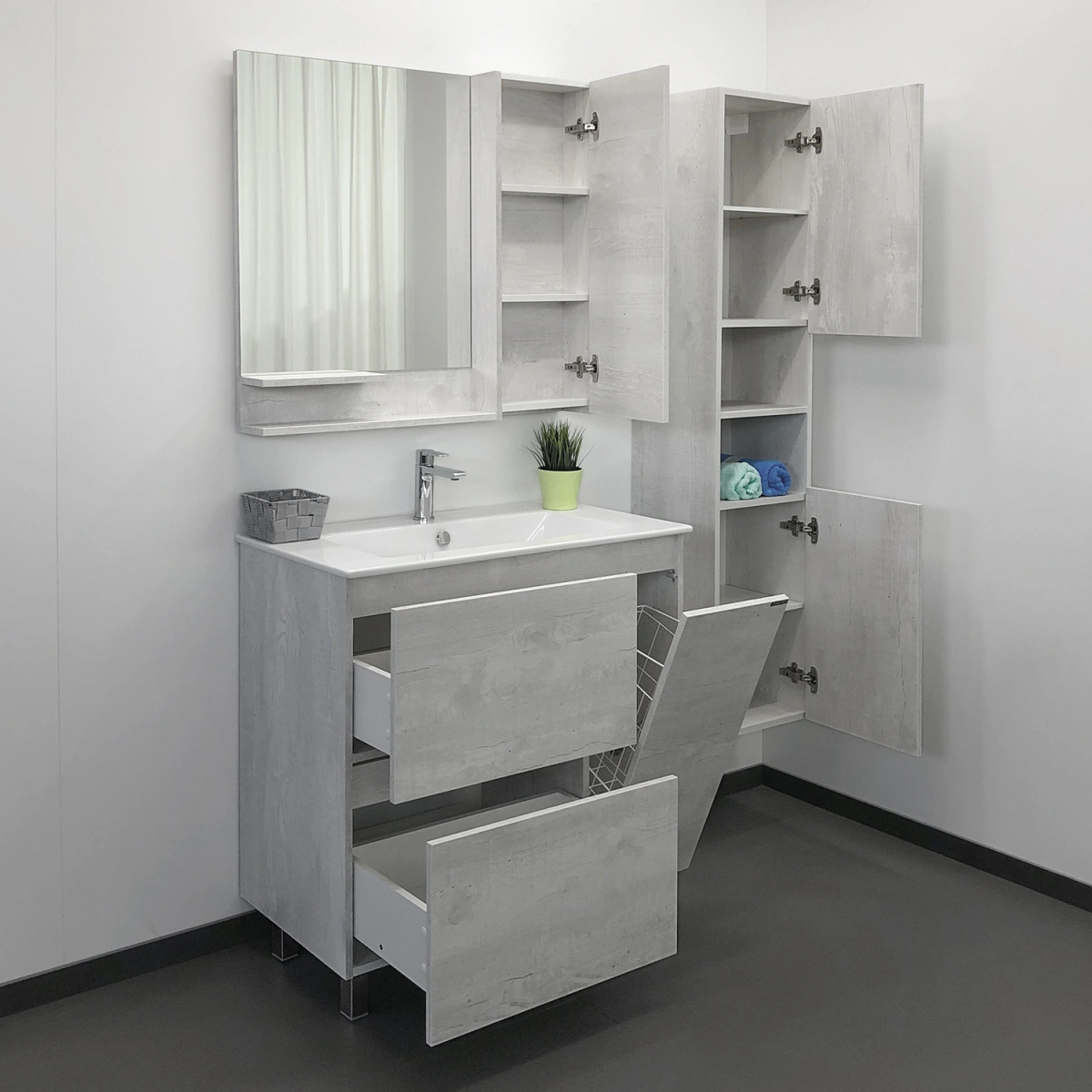 Тумба напольная Comforty Верона-90 дуб белый с раковиной Квадро 90 от магазина Vanna-Vanna.ru!