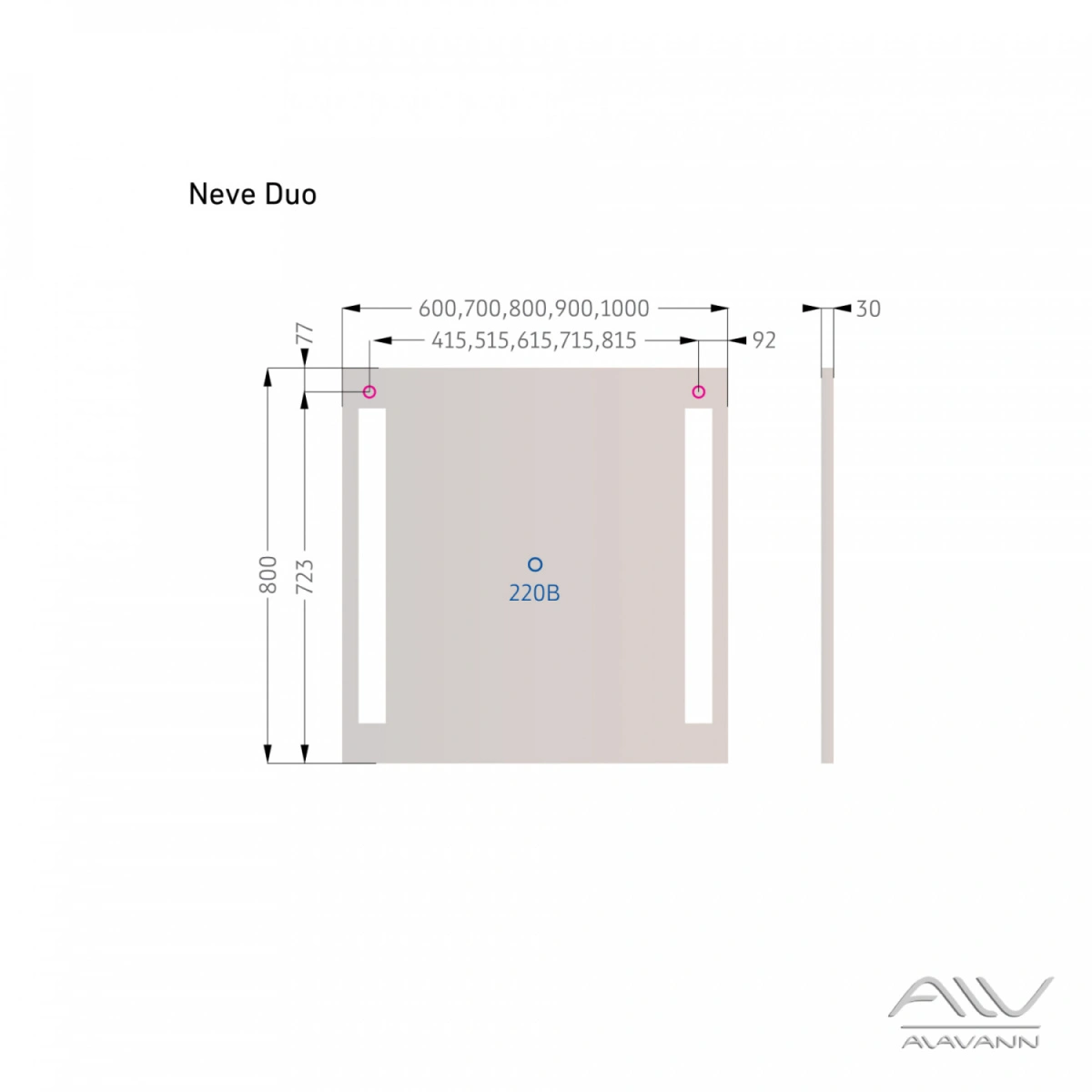Зеркало Alavann Neve Duo 70 свет, кнопочный выключатель от магазина Vanna-Vanna.ru!
