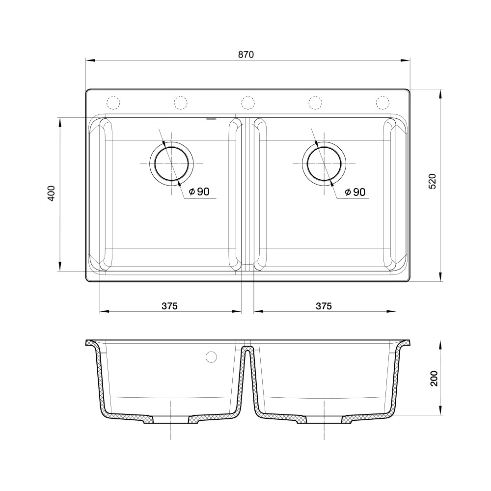 Кухонная мойка Rivelato AXEL X-90-2D, черный от магазина Vanna-Vanna.ru!