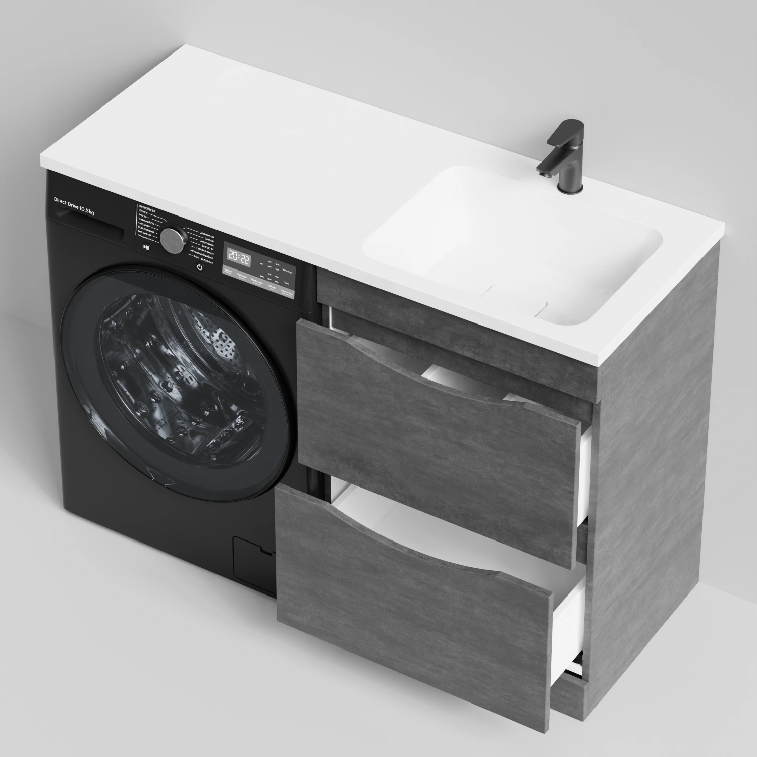 Тумба Vod-ok 58 с раковиной Смайл 120 напольная, под стиральную машину, правая, Серый камень от магазина Vanna-Vanna.ru!