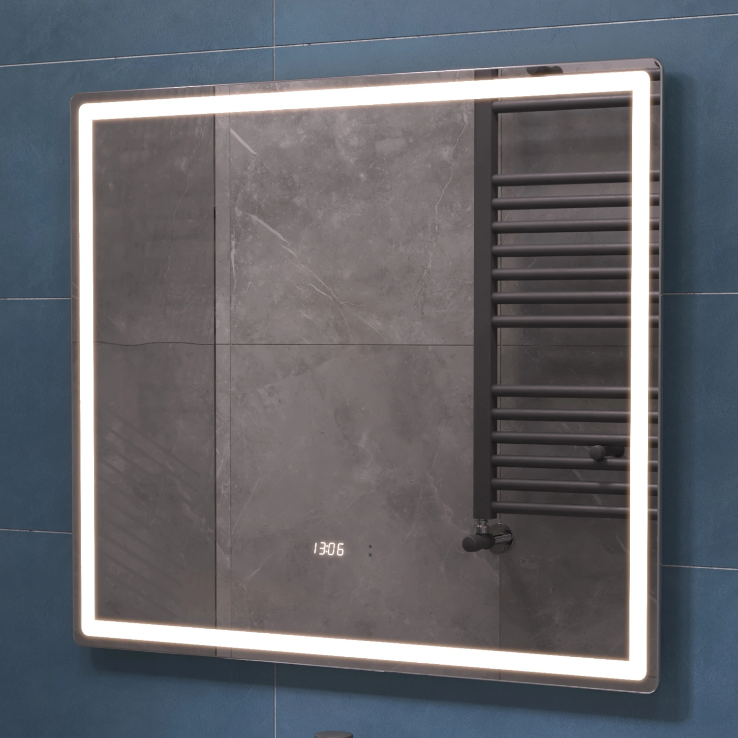 Зеркало Vigo Geometry Luxe 800 свет, сенсор, часы, антизапотевание от магазина Vanna-Vanna.ru!