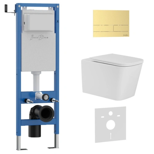 Комплект 3в1 IBERICA BLANCA инсталляция SILENCIO MINI, унитаз TOLEDO ALTO белый, кнопка смыва INOX-S золото матовое (IB.001M.TLA.234.1603) от магазина Vanna-Vanna.ru!