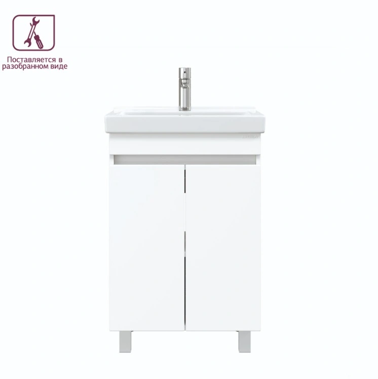 Тумба с раковиной Onika Милтон Квадро 55 напольная, белый, (разборная) от магазина Vanna-Vanna.ru!