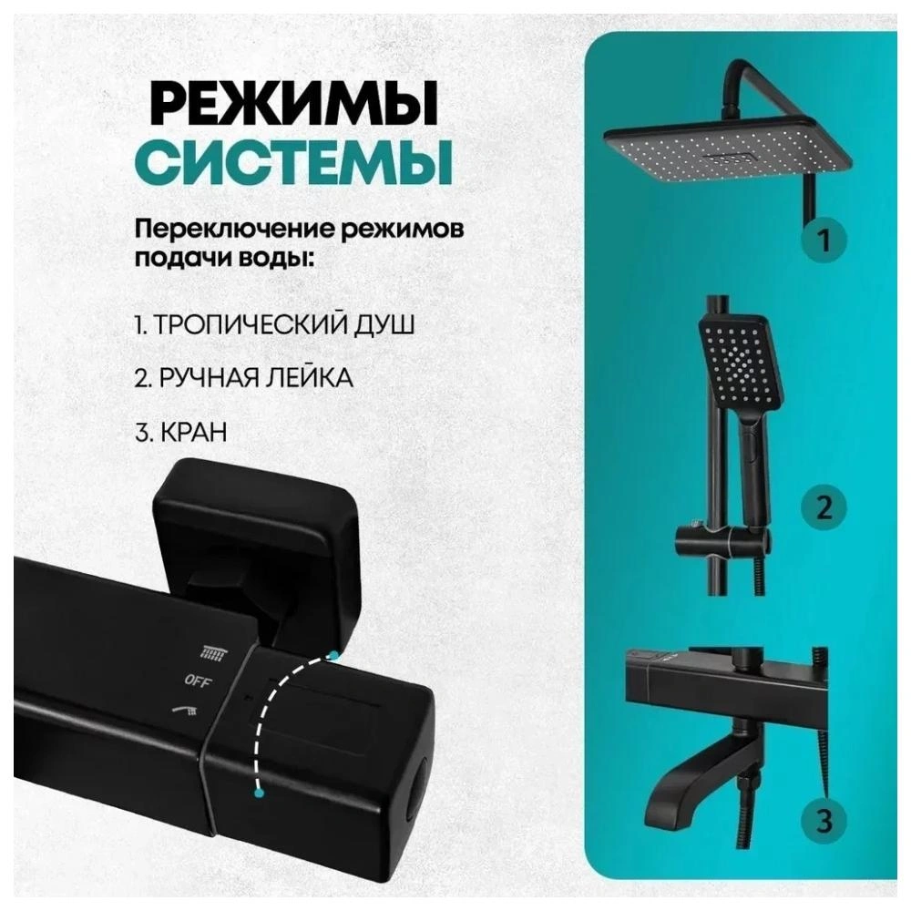 Душевая система с термостатом Grocenberg GB7005BL, черный от магазина Vanna-Vanna.ru!