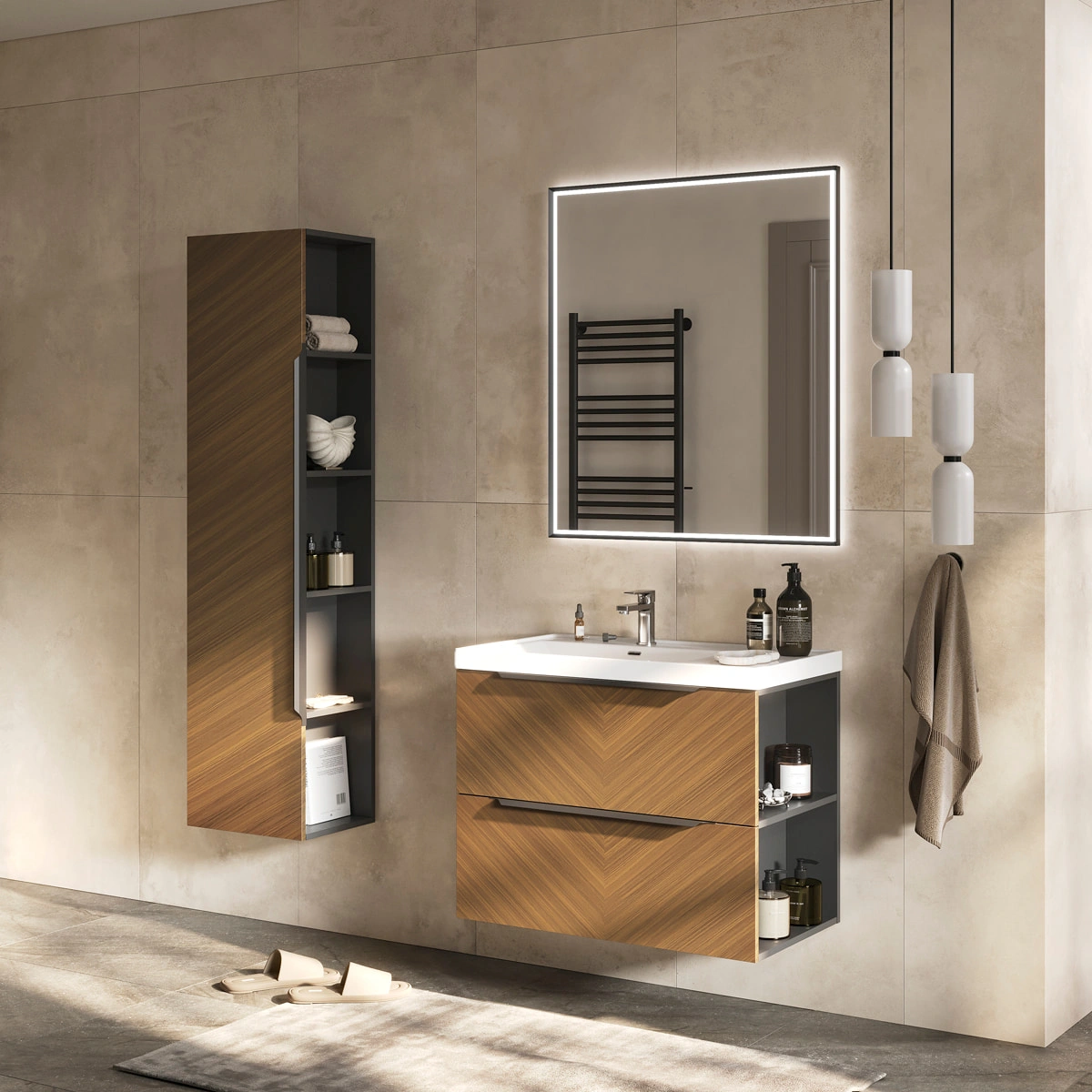 Зеркало EQUIL Forest LED 80 с подсветкой, черный от магазина Vanna-Vanna.ru!