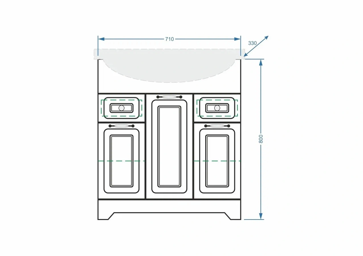 Тумба напольная Stella Polar Кармела 75 с раковиной Байкал 75, 2 ящ, 3 двери, Люкс белое серебро от магазина Vanna-Vanna.ru!