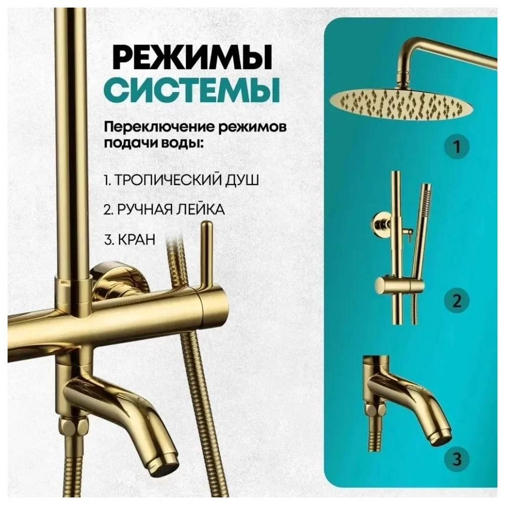 Душевая система Grocenberg GB7099GO, золото от магазина Vanna-Vanna.ru!