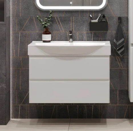 Тумба подвесная SanStar Arista 85 с раковиной Элвис 85, белая