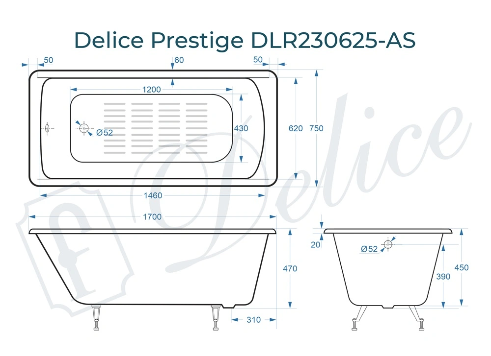 Ванна чугунная Delice Prestige 170х75 DLR230625-AS с антискользящим покрытием от магазина Vanna-Vanna.ru!