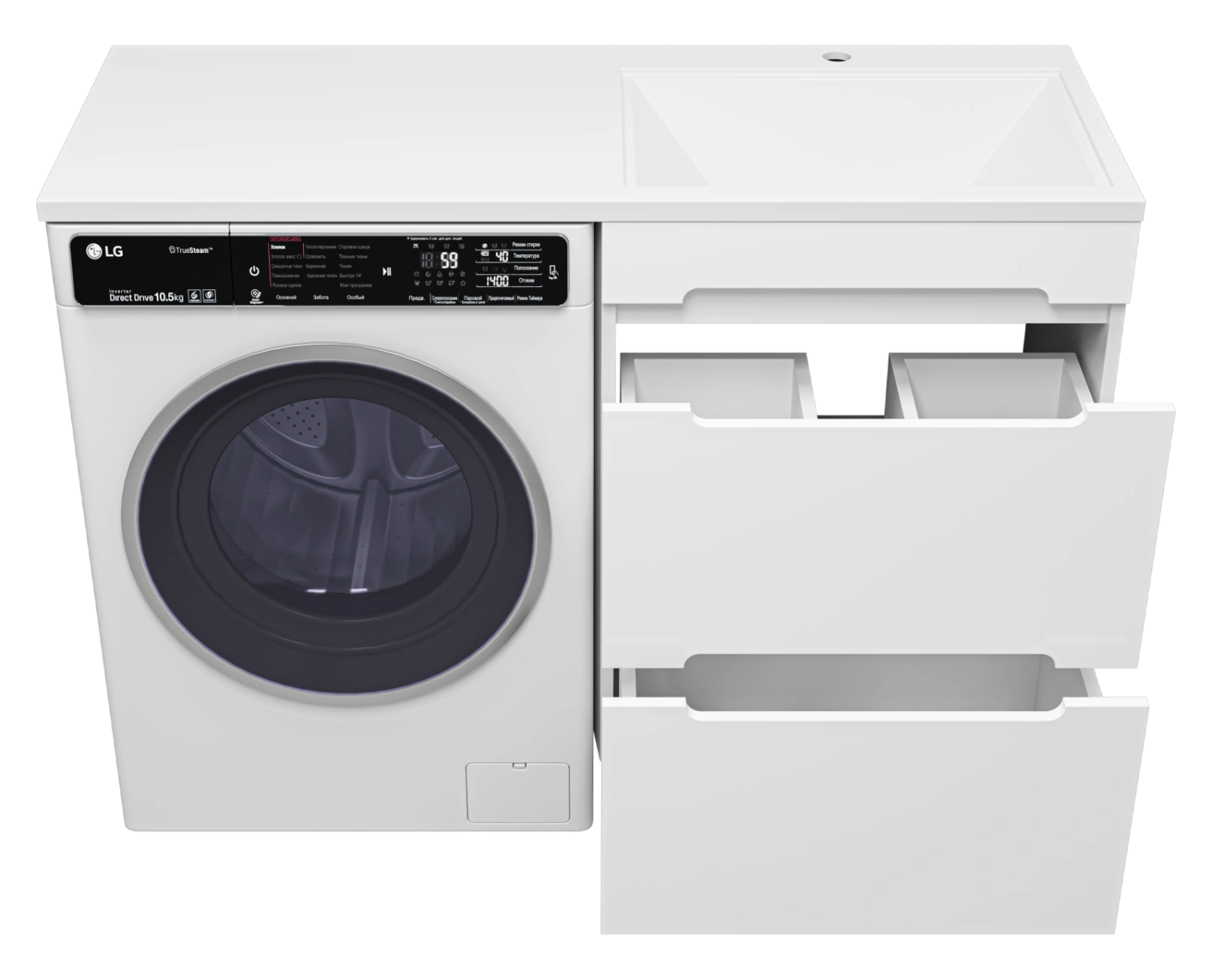 Тумба с раковиной Misty Байкал 55 под стиральную машину, с раковиной Misty Гавана 120 L, белый от магазина Vanna-Vanna.ru!