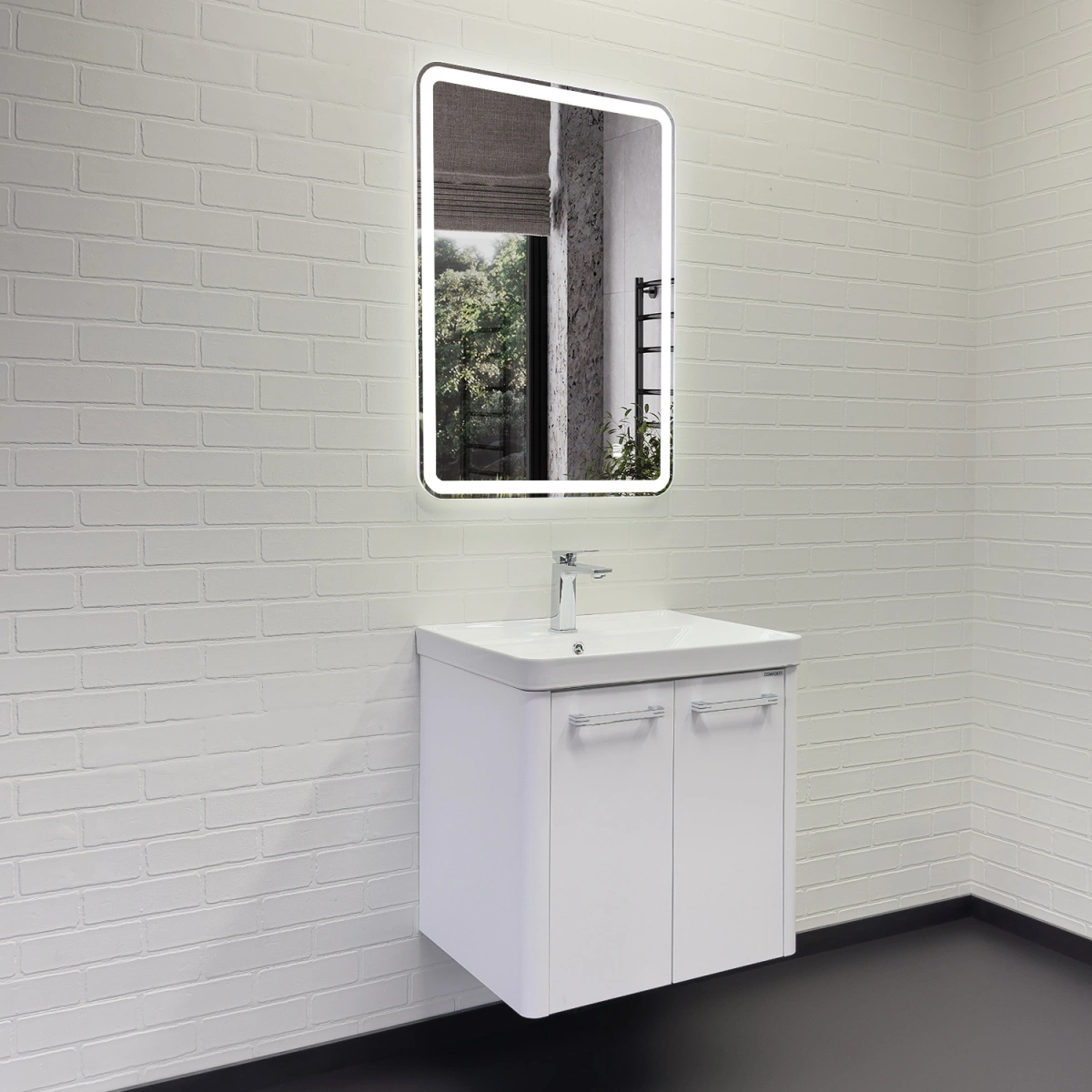 Тумба подвесная Comforty Катунь 60ПД белая матовая с раковиной 4460 от магазина Vanna-Vanna.ru!