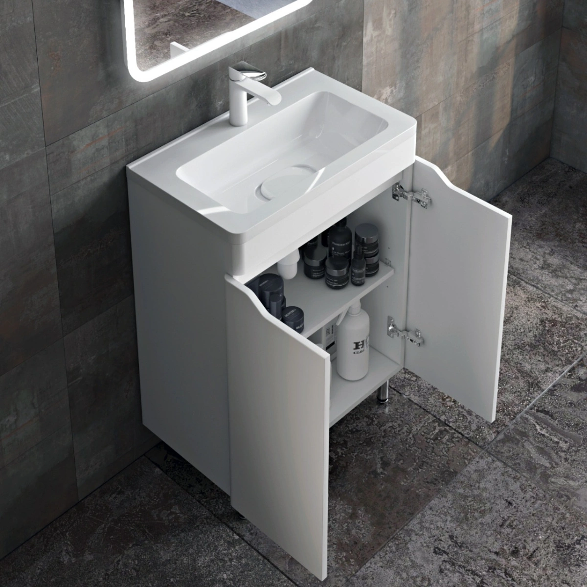 Тумба напольная Corozo Бирма 60, белый, с раковиной Modul Slim 60 от магазина Vanna-Vanna.ru!