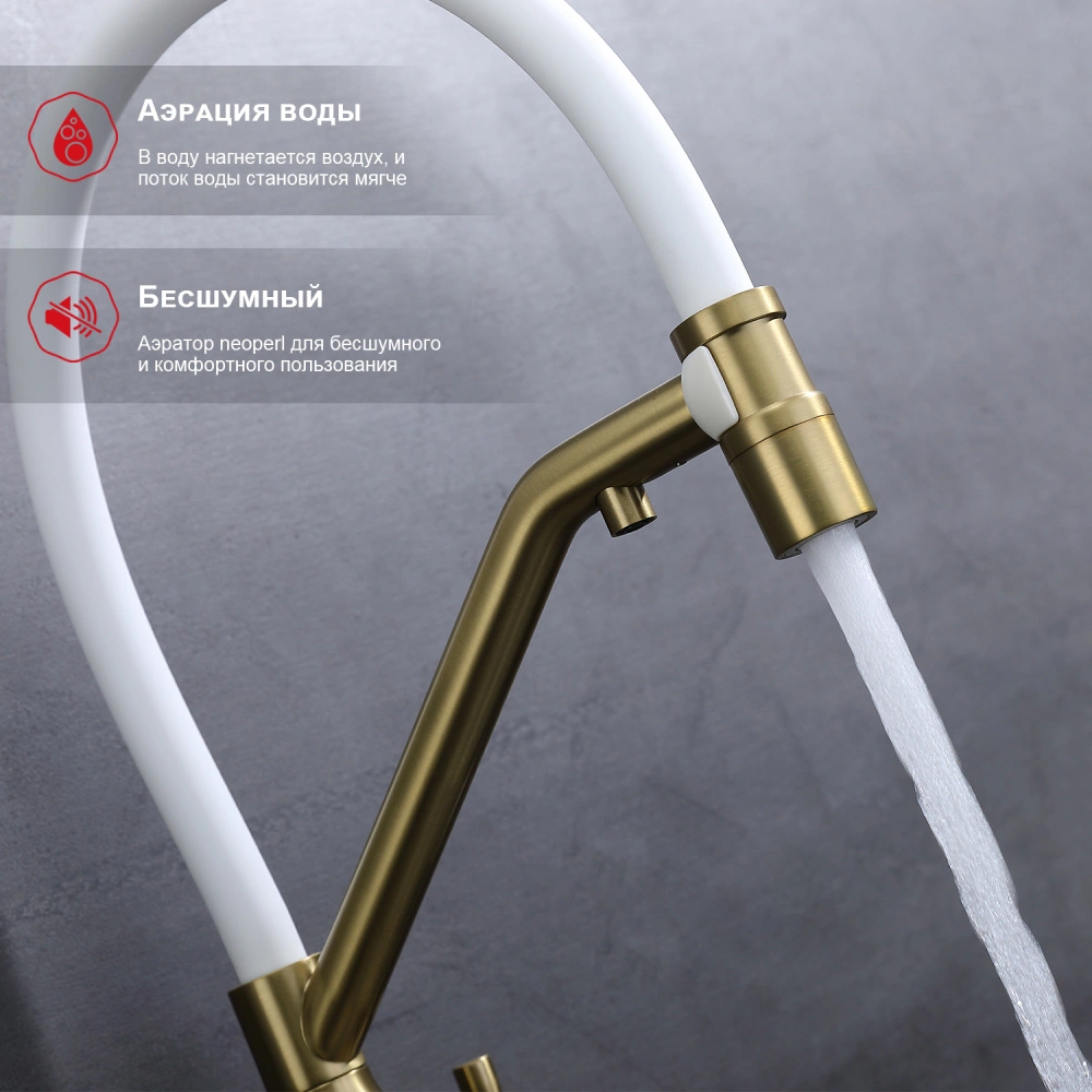 Смеситель для кухни с подключением фильтра Raglo R81.62.03, золотой сатин от магазина Vanna-Vanna.ru!