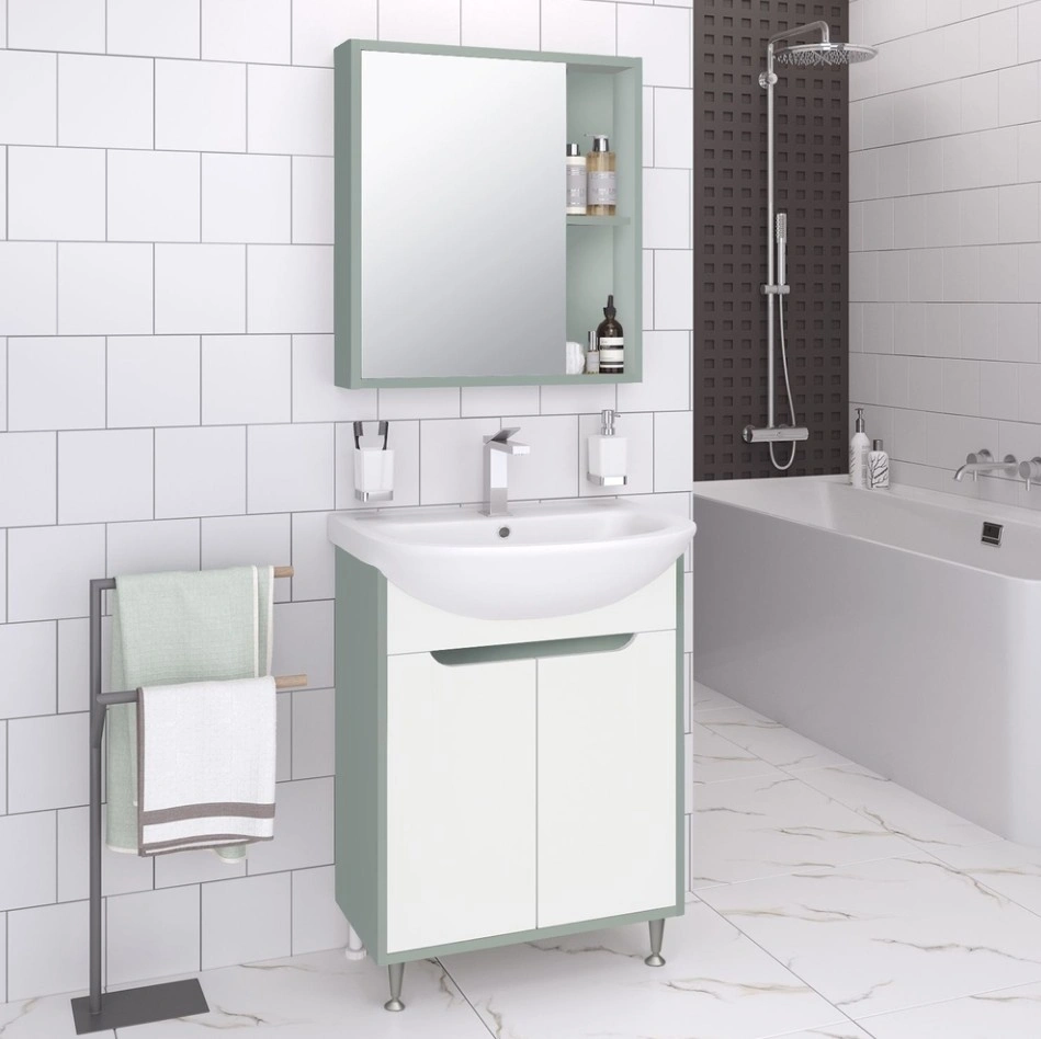 Зеркало-шкаф Runo Эко 60 бирюзовый, универсальный