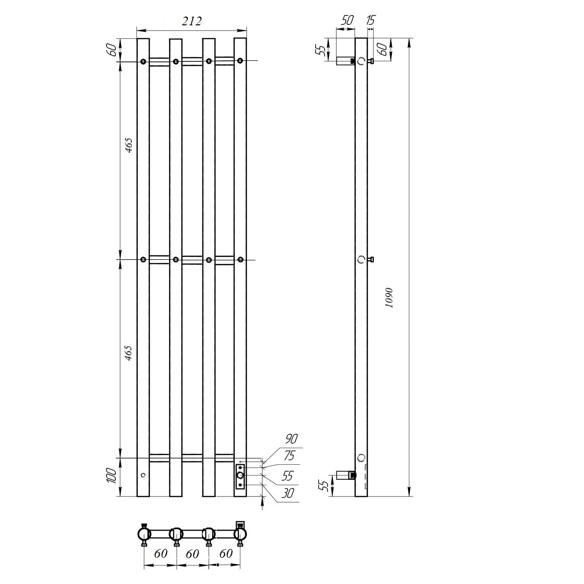 Полотенцесушитель электрический APEXTERMO Luna LN10113GF 1100x180 с крючками, графит металлик от магазина Vanna-Vanna.ru!