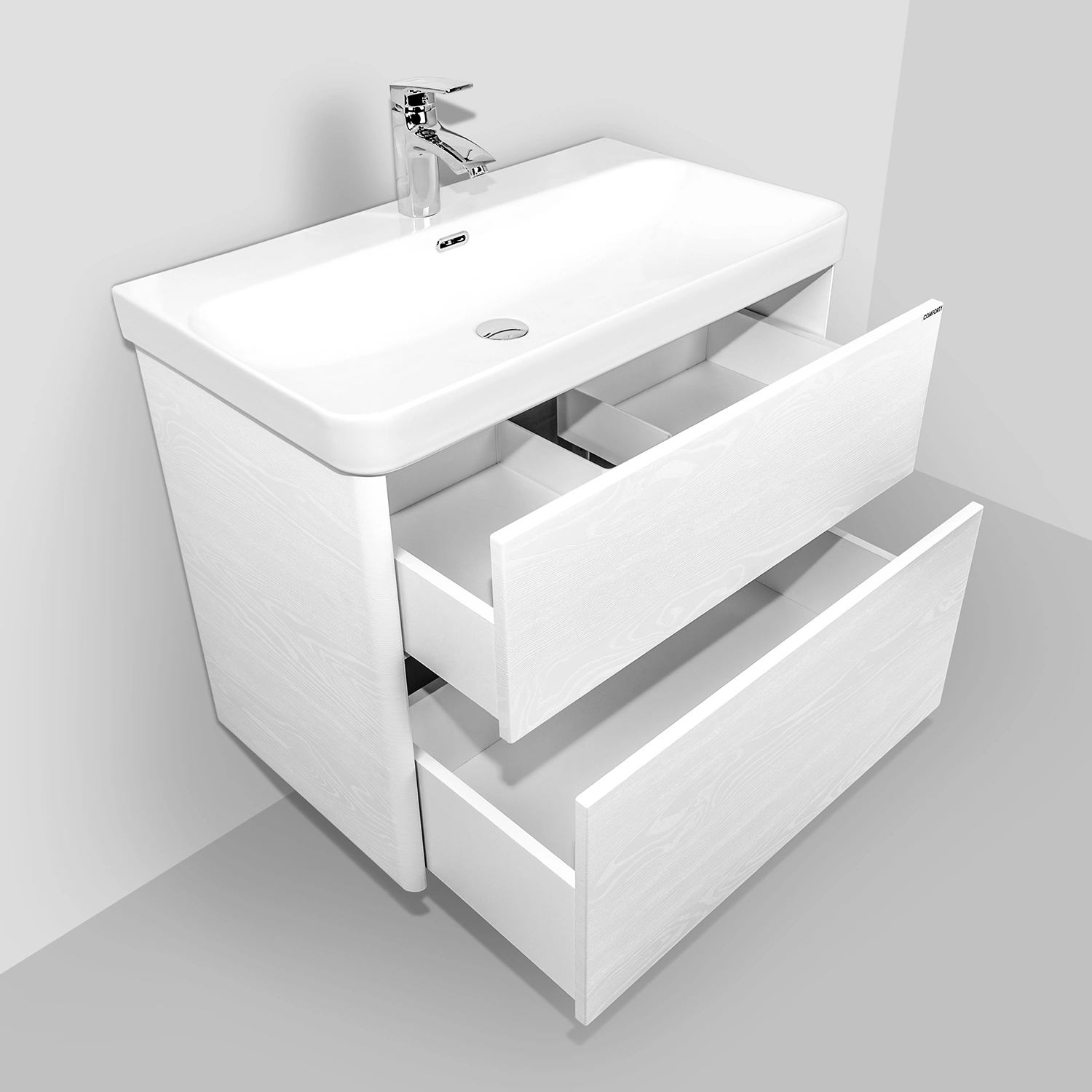 Тумба подвесная Comforty Сенеж-80 ясень белёный с раковиной CF19595BX-80 от магазина Vanna-Vanna.ru!
