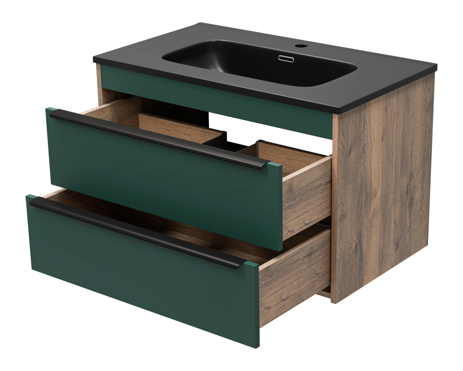 Тумба с раковиной Brevita Greenwood 80 подвесная, зеленый/дуб Галифакс
