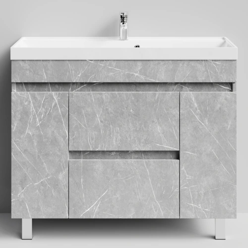 Тумба с раковиной Vod-ok Бест 100 (2 ящика, 2 двери) напольная, Мрамор Белый софт тач от магазина Vanna-Vanna.ru!