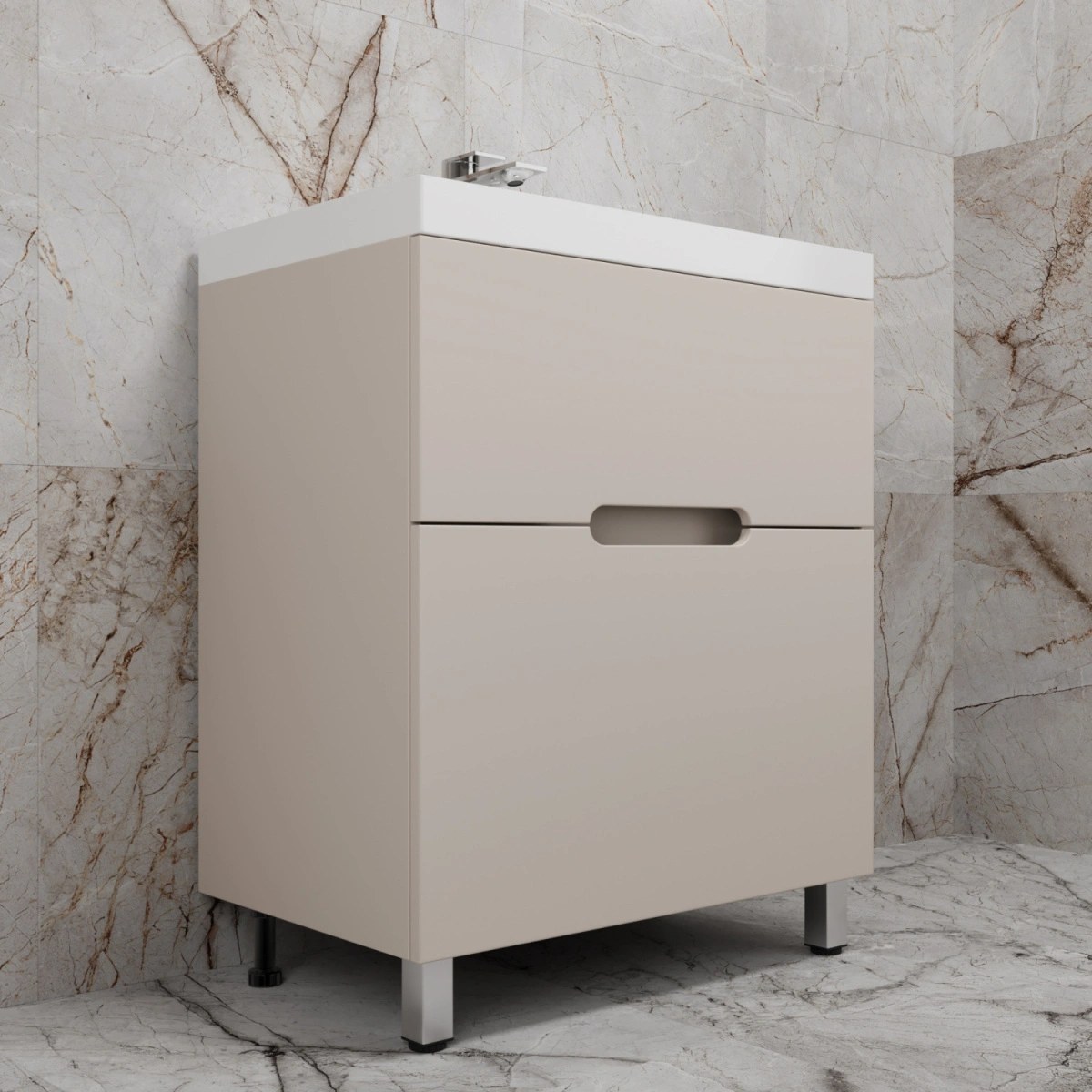 Тумба напольная Style Line "Матис 70" с раковиной ASTI 70 белый, (2 ящика), Крем от магазина Vanna-Vanna.ru!