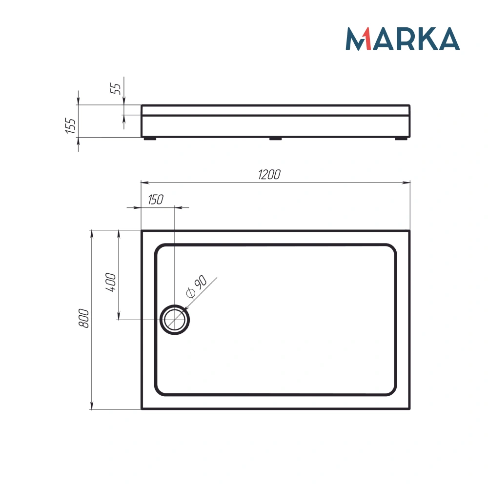 Поддон 1Marka акриловый FLAT 120х80 комплект с сифоном от магазина Vanna-Vanna.ru!