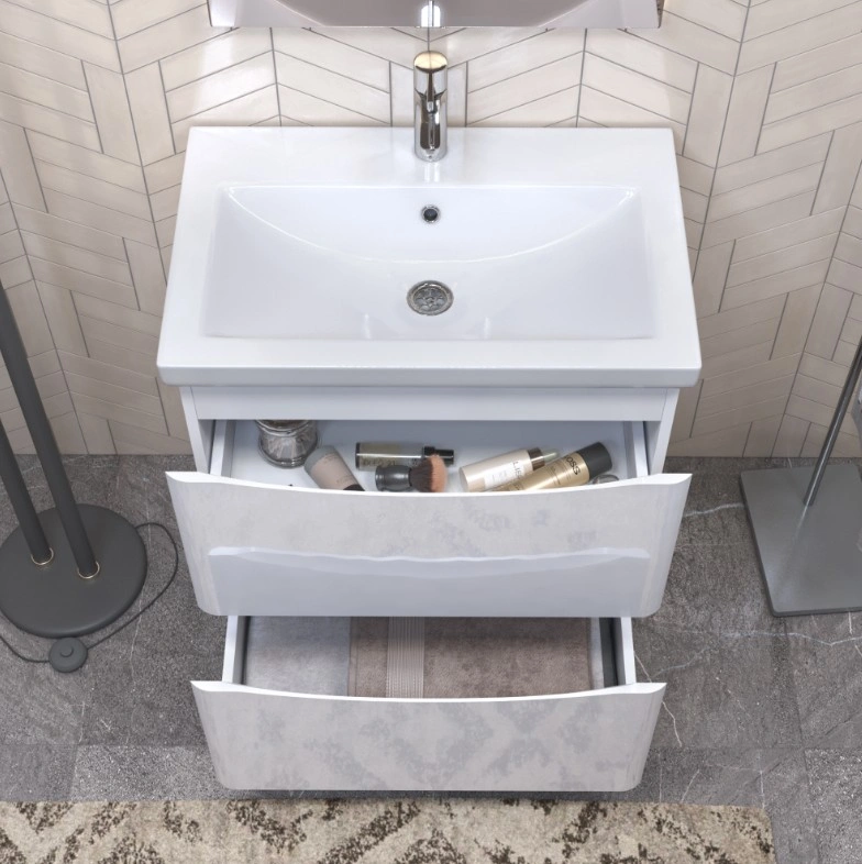 Тумба напольная Vigo Glem 700-0-2 с раковиной Como 70, 2 ящика, белый от магазина Vanna-Vanna.ru!