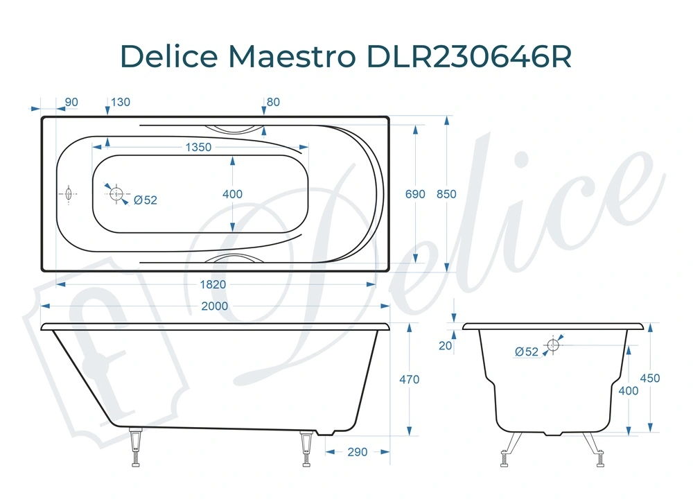 Ванна чугунная Delice Maestro 200х85 с отверстиями под ручки DLR230646R от магазина Vanna-Vanna.ru!