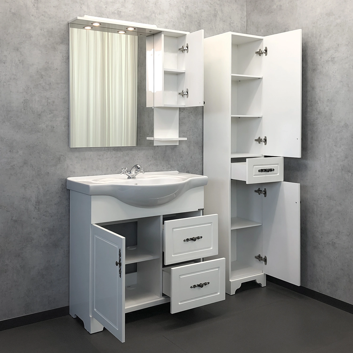 Зеркало-шкаф Comforty Севилья-85 слоновая кость от магазина Vanna-Vanna.ru!