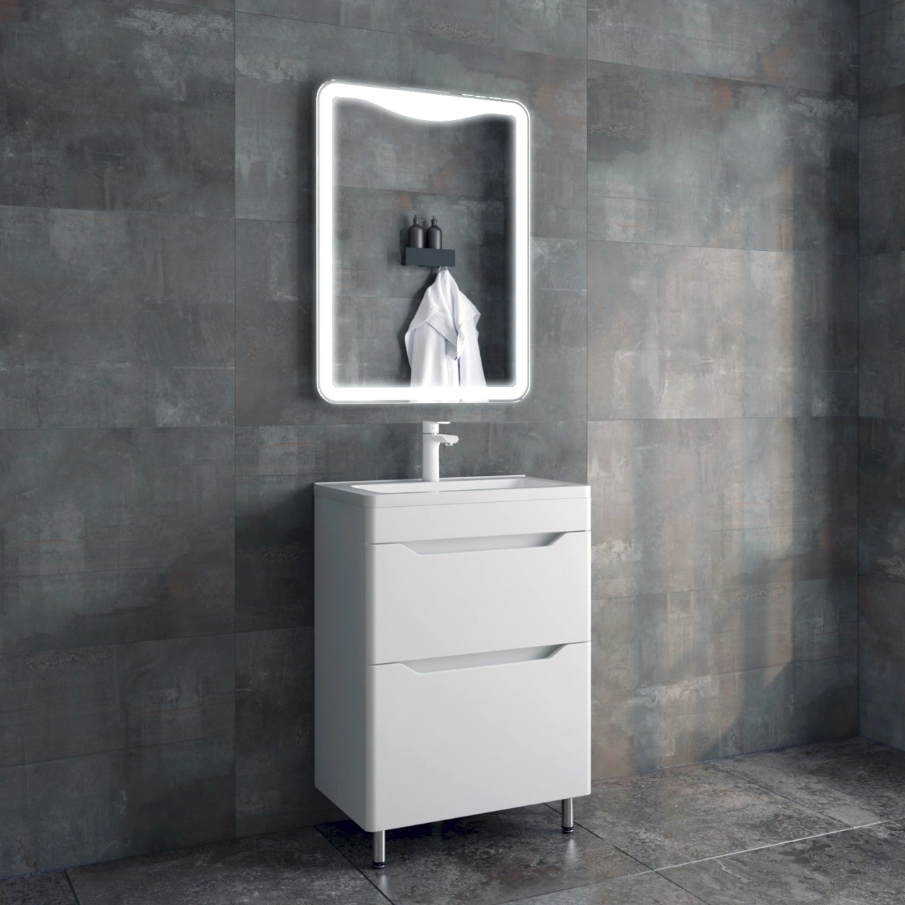 Тумба напольная Corozo Бирма 60 Z2, белый, с раковиной Modul Slim 60 от магазина Vanna-Vanna.ru!