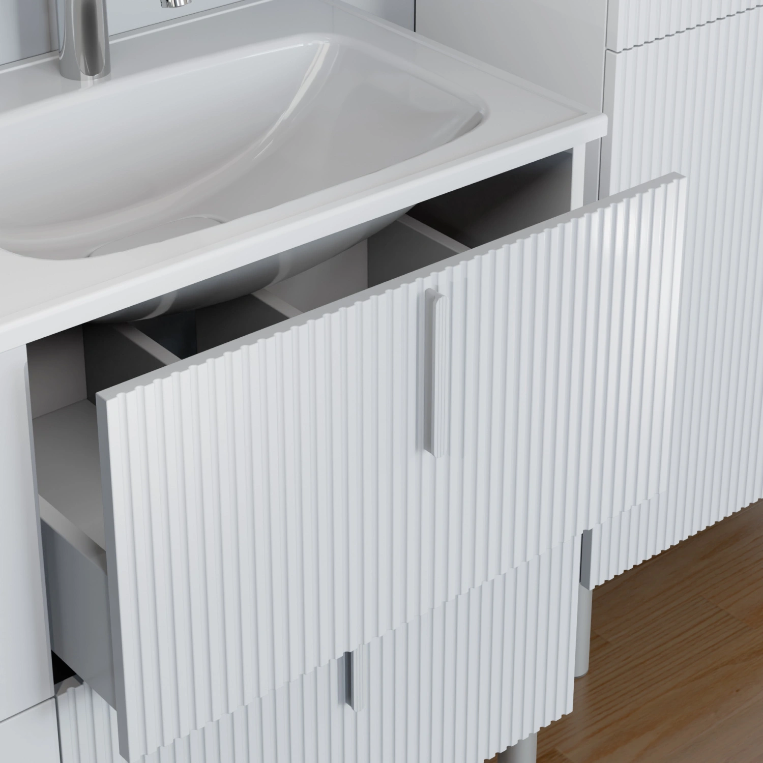 Тумба напольная Санта Вега 120 с двойной раковиной Венера 120, 4 ящика, белый от магазина Vanna-Vanna.ru!