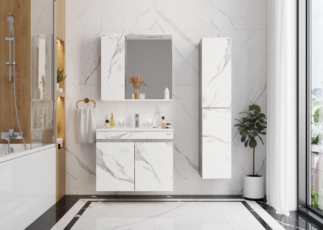 Зеркало со шкафчиком Onika Марбл 75 мрамор/камень бетонный, универсальный от магазина Vanna-Vanna.ru!