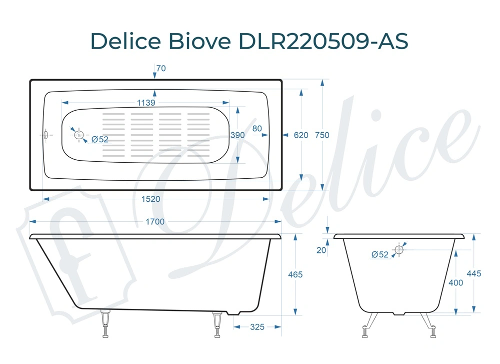 Ванна чугунная Delice Biove 170х75 DLR220509-AS с антискользящим покрытием от магазина Vanna-Vanna.ru!