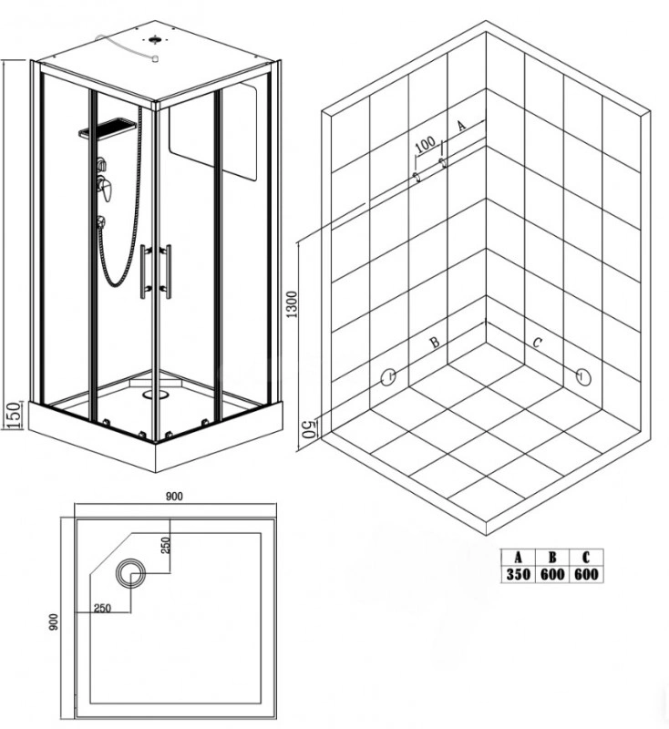 Душевая кабина ESBANO EST-FORA-90CKR 90х90х213