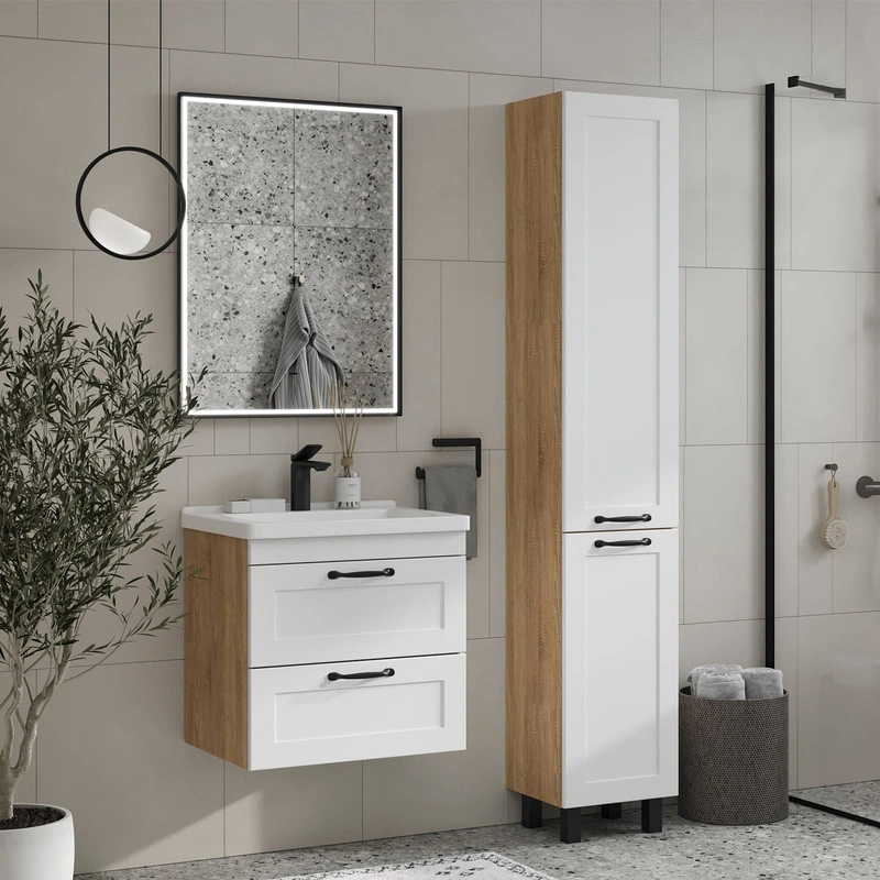 Пенал EQUIL Lago 35 напольный белый/дерево, L/R от магазина Vanna-Vanna.ru!