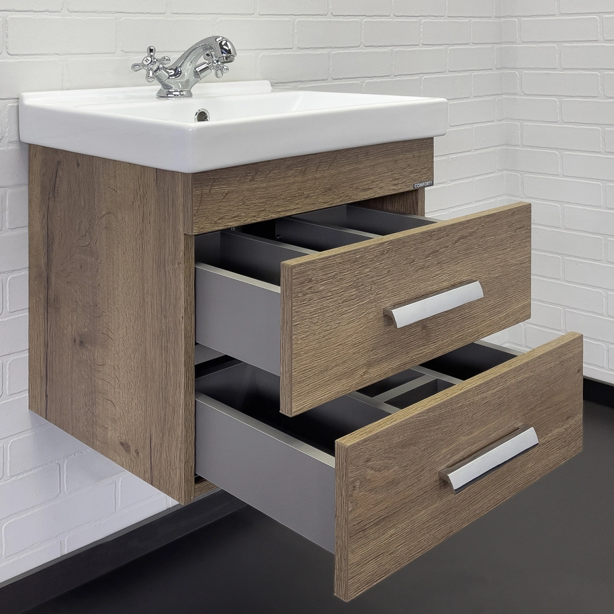 Тумба подвесная Comforty Никосия 50П дуб темный с раковиной Фест 50 от магазина Vanna-Vanna.ru!