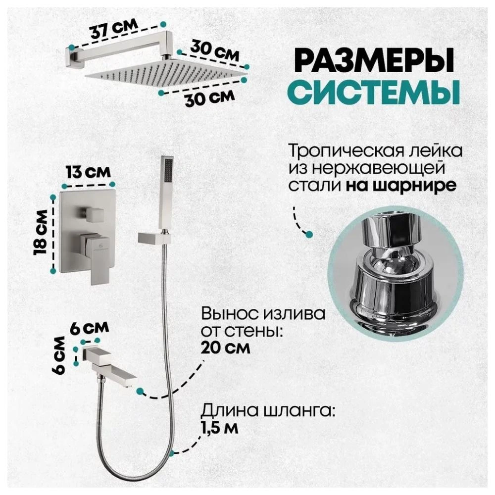 Душевая система встраиваемая Grocenberg GB5089NK-1, никель от магазина Vanna-Vanna.ru!