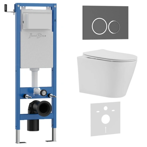 Комплект 3в1 IBERICA BLANCA инсталляция SILENCIO MINI, унитаз BURGOS ALTO белый, кнопка смыва ESTI-O серый матовый (IB.001M.BRA.234.827) от магазина Vanna-Vanna.ru!