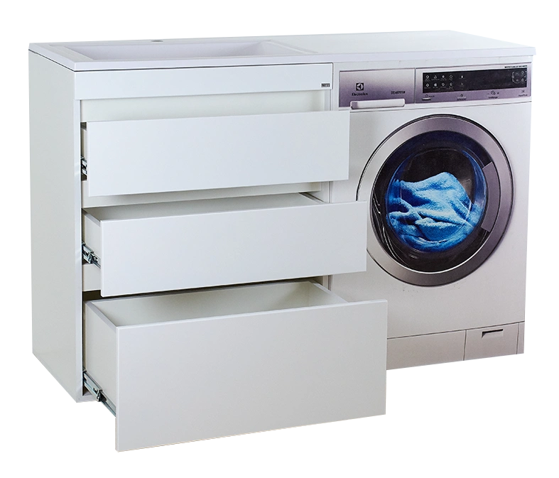 Тумба с раковиной Misty Фостер 70 с 3 ящиками, под стиральную машину, с раковиной Misty Гавана 130 L, белый