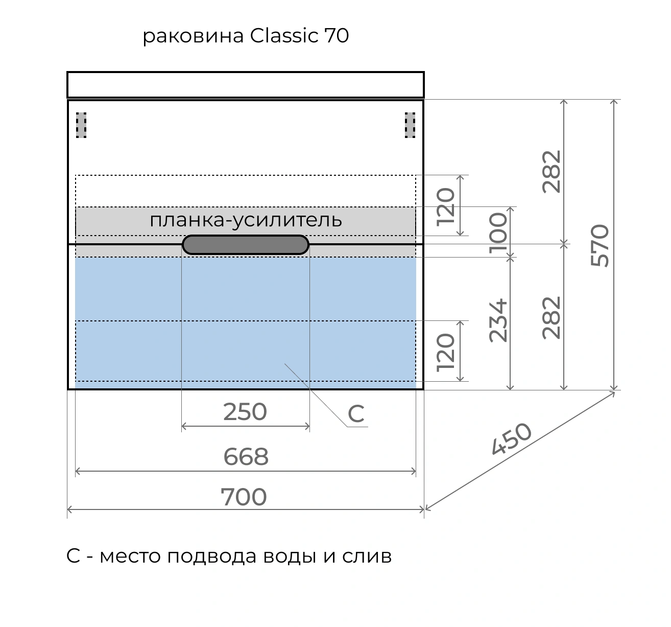 Тумба подвесная Style Line "Матис 70" с раковиной ASTI 70 серый шелк (2 ящика), Белый матовый от магазина Vanna-Vanna.ru!