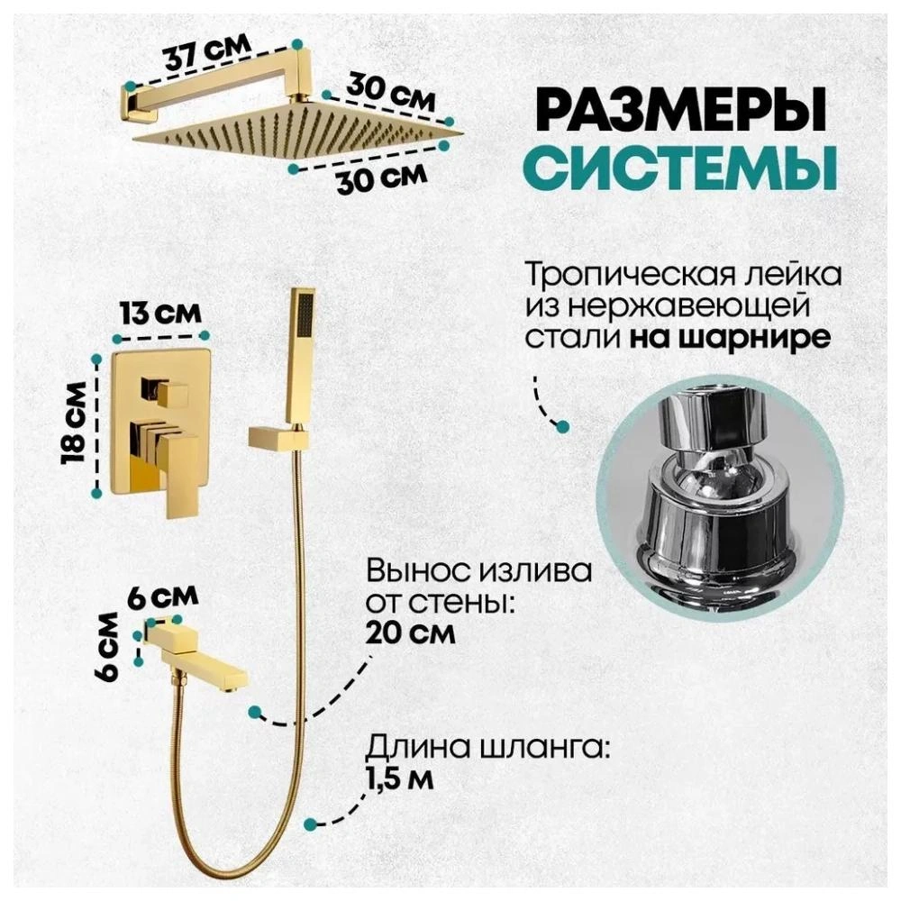 Душевая система встраиваемая Grocenberg GB5089GO-1, золото от магазина Vanna-Vanna.ru!