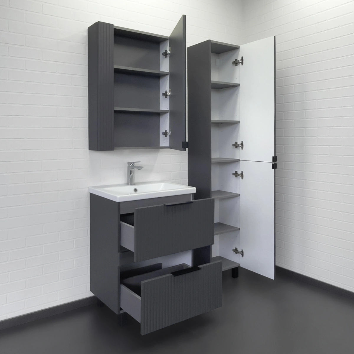Тумба напольная Comforty Лима-60Н2 антрацит с раковиной Комо 60 от магазина Vanna-Vanna.ru!