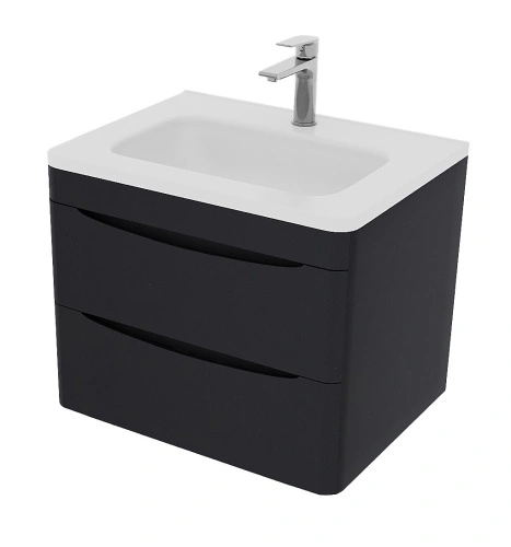 Тумба подвесная Style Line Бергамо мини 60 (2 ящ.) антискрейтч графит с раковиной Каре Люкс МИНИ 600х350 от магазина Vanna-Vanna.ru!