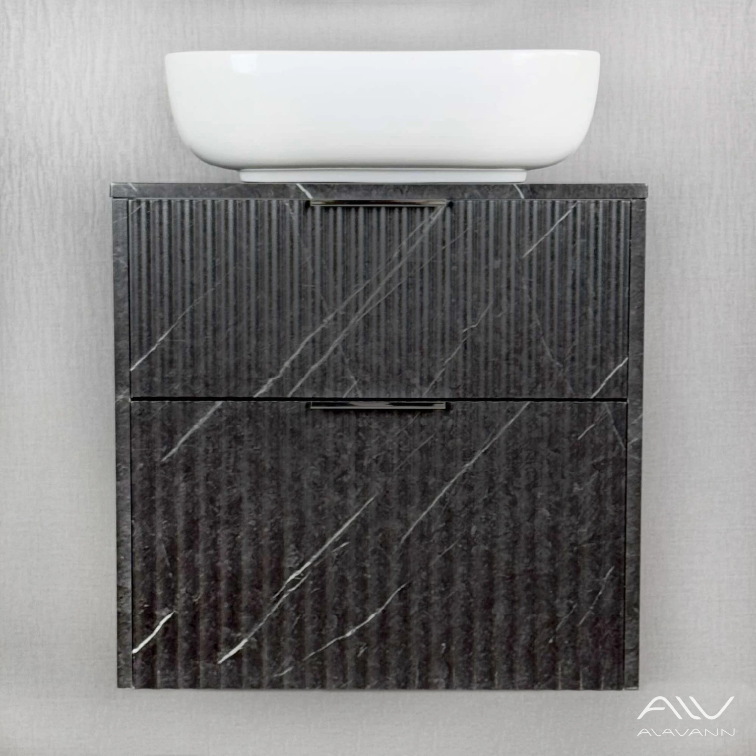 Тумба подвесная Alavann Anna 60 с раковиной Moduo 50 SQUARE, черный мрамор от магазина Vanna-Vanna.ru!